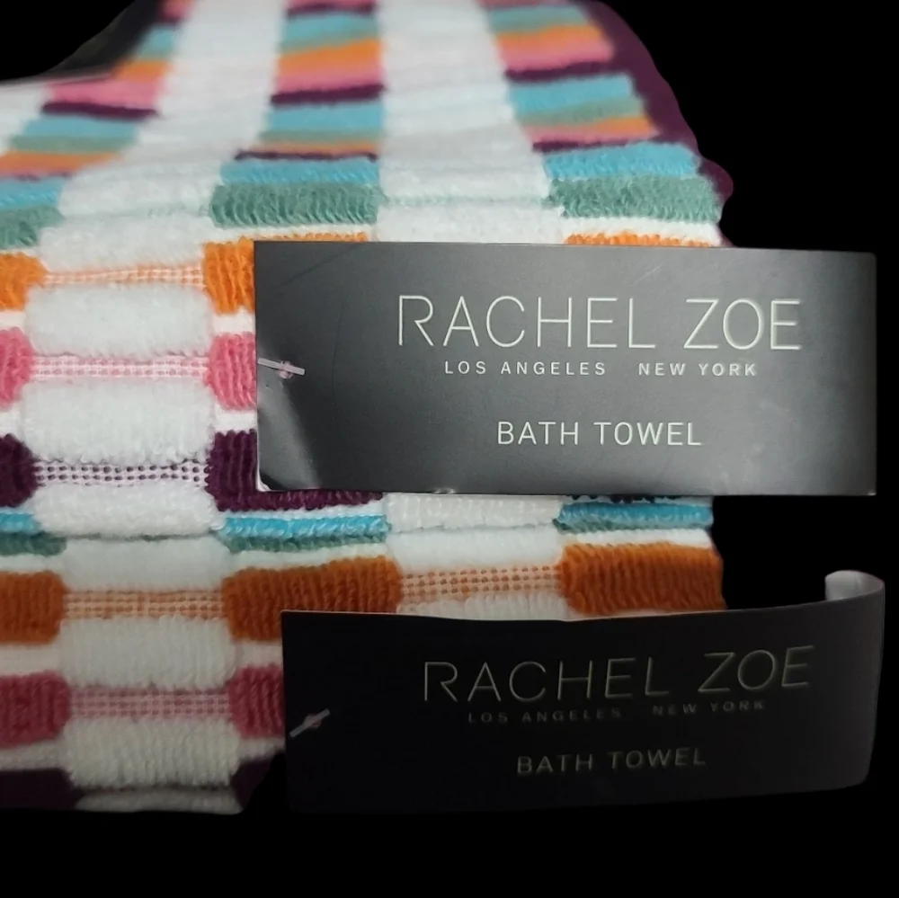 4pc Rachel Zoe Colorful Fall Mosaic 100% Cotton Bath & Hand Towel Set NEW
